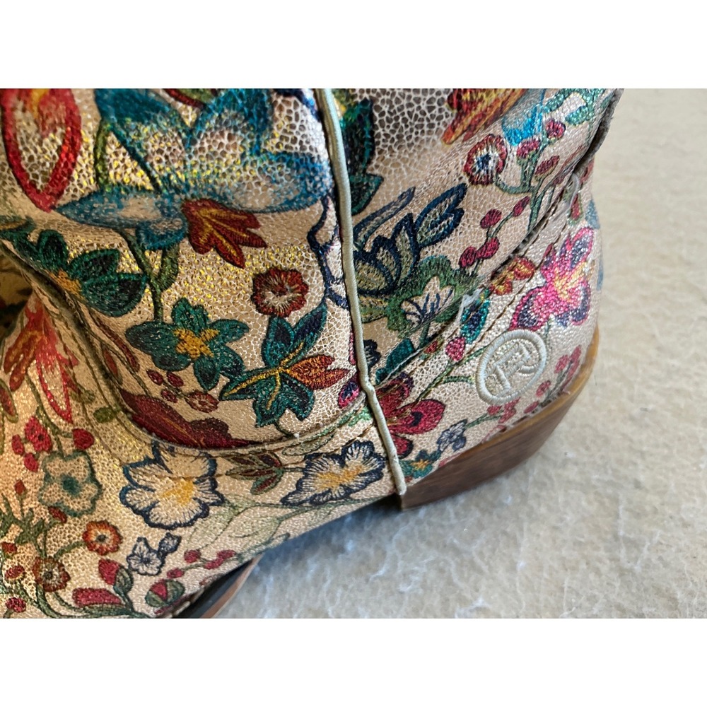 Roper Metallic Gold Floral Western Cowboy Boots 6 Snip Toe Ankle Booties READ - Picture 15 of 15